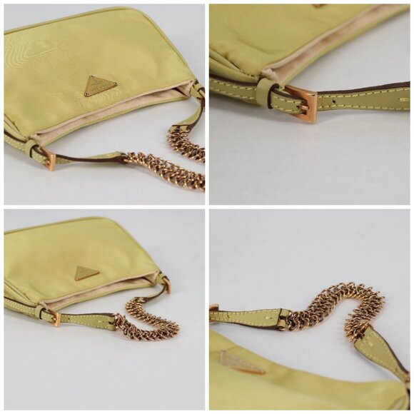 PRADA Chain Hand Bag Nylon Yellow Gold Auth 139937V - Picture 16 of 16